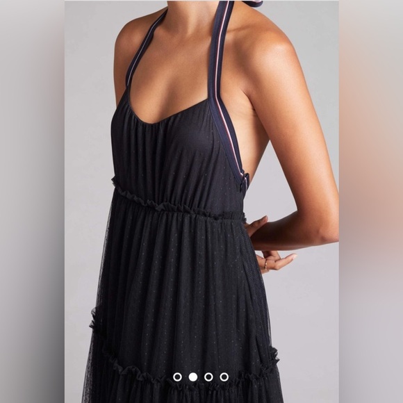 Maeve Anthropologie black tulle dress with white red and navy halter size 8 - Picture 4 of 14
